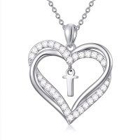 wholesale TOUPOP Heart Initial Necklace 925 Sterling Silver Initial A-z Letter Pendant Necklace Double Heart Jewelry Anniversary Birthday Christmas Gifts For Women Her Wife Girlfriend -style_name:Heart Initial T