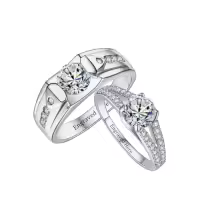 TOUPOP 14k White Gold Plated Moissanite D VVS1 Engagement Wedding Ring Set-style_name:B Wedding Ring Set