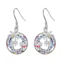 TOUPOP Sterling Silver Crystal Flamingo Earrings Palm Tree Jewelry Gifts-color_name:Purple Crystal