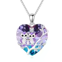TOUPOP Sterling Silver Crystal Owl Family Pendant Necklace-style_name:3 Owls