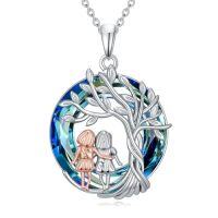 wholesale TOUPOP Sisters Gifts From Sister 925 Sterling Silver Tree Of Life Sister Necklace Crystal Jewelry Birthday Christmas Gifts For Women Daughter Friends -color_name:2 Sister-Blue Crystal