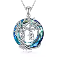 TOUPOP Sterling Silver Crystal Tree Of Life Necklace Gift For Women-style_name:18th-Blue Crystal