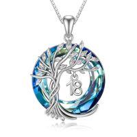 wholesale TOUPOP Birthday Gifts For Women 925 Sterling Silver Tree Of Life Year Old Necklace Circle Crystal Jewelry Christmas Gifts For Her Wife Mom Mother Grandma Grandmother -style_name:18th-Blue Crystal