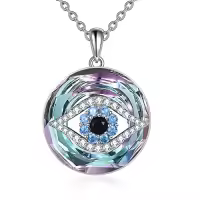 TOUPOP Sterling Silver Crystal Evil Eye Necklace Pendant Protection Gift-style_name:A02-Purple crystal