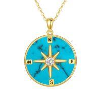wholesale Jade Compass Necklace 14k Gold Plated Sterling Silver Travel Inspirational Compass Jewelry Graduation Christmas Gifts For Women Mom Wife -style_name:D-Turquoise