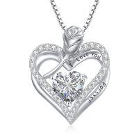 wholesale 925 Sterling Silver Double Heart Rose Necklace With 12 Birthstone Jewelry Birthday Anniversary Christmas Gifts For Her Wife Girlfriend Mom -color_name:4-Apr-Diamond