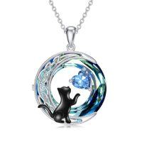 wholesale TOUPOP Cat Gifts For Cats Lovers 925 Sterling Silver Black Cat Necklace Celtic Moon Birthstone Jewelry For Women Christmas Birthday Gifts For Her -color_name:03-March-Aquamarine