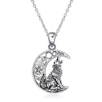 TOUPOP Sterling Silver Crystal Opal Howling Wolf Pendant Necklace-color_name:Style-1