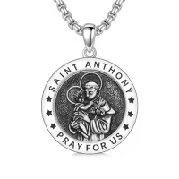 TOUPOP 925 Sterling Silver Stainless Steel Saint Medal Protection Necklace-style_name:K-St Anthony Necklace A