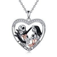 wholesale Nightmare Necklace Sterling Silver Crystal Jack And Sally Necklace Skull Necklaces Birthday Christmas Gifts -style_name:Nightmare Family with 2