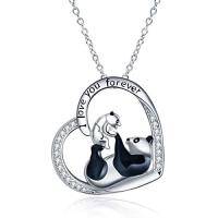 wholesale TOUPOP Sterling Silver Necklace Wolves/elephants/pandas/penguins Pendant Necklace For Mom Daughter -color_name:Panda Mama