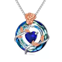 TOUPOP Sterling Silver Blue Crystal Birthstone Flower Pendant Necklace-color_name:09-September-Sapphire