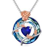 wholesale TOUPOP Birthstone Necklace For Women 925 Sterling Silver Rose Flower Pendant Blue Circle Crystal Jewelry Birthday Gifts -color_name:09-September-Sapphire