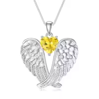 TOUPOP Sterling Silver Birthstone Angel Wings Necklace Pendant Gift-style_name:11-Nov-Citrine