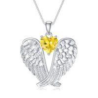 wholesale Birthstone Angel Wings Necklace 925 Sterling Silver Guardian Angel Necklace Pendant Birthstone Jewelry Birthday Christmas Gifts For Women -style_name:11-Nov-Citrine