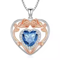 TOUPOP 925 Sterling Silver 12 Birthstone Heart Rose Pendant Necklace-color_name:9-Spe-Sapphire