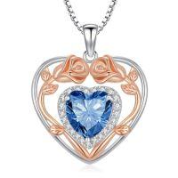 wholesale 925 Sterling Silver Heart Rose Pendant Necklace With 12 Birthstone Jewelry Birthday Anniversary Mothers Day Christmas Gifts For Her Wife Girlfriend Mom -color_name:9-Spe-Sapphire