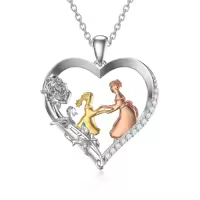 TOUPOP Sterling Silver & Stone Family Sister Mom Necklace Mother's Day Gift-style_name:Heart- Mom Daughter Necklace