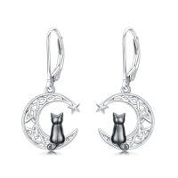wholesale Coffin/bat/cat/spider/irish Claddagh/music Note Earrings For Women 925 Sterling Silver Dangle Earring Gothic Jewelry Halloween Patricks Day Gifts For Friends Daughter Her -style_name:1-Black Cat-A