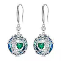 TOUPOP Sterling Silver Austrian Crystal Tree Of Life Birthstone Dangle Earrings-color_name:05-May-Emerald