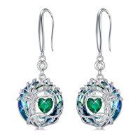 wholesale TOUPOP Tree Of Life Birthstone Earrings For Women 925 Sterling Silver Family Tree Dangle Earrings Austrian Crystal Jewelry Birthday Christmas Gifts For Her Girlfriend Wife Mom -color_name:05-May-Emerald