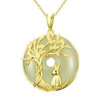 wholesale Jade Necklace For Women 14k Gold Plated Sterling Silver Tree Of Life Animal Pendant Good Fortune Jewelry Christmas Gifts For Women Mom Wife -style_name:Rabbit