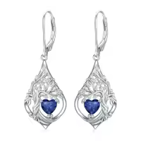 TOUPOP Sterling Silver Birthstone Tree Of Life Earrings-style_name:9-Sep-Sapphire