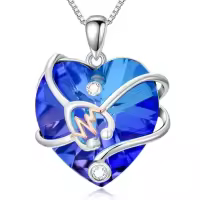 TOUPOP Sterling Silver Angel Wings RN Necklace Nurse Graduation Jewelry Gift-style_name:Stethoscope-Blue Crystal