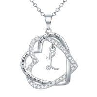 wholesale TOUPOP Gifts For Women Heart Initial Necklace 925 Sterling Silver Double Heart Pendant Necklace Birthday Jewelry Birthday Christmas Gifts For Her Wife Girlfriend -style_name:Initial L