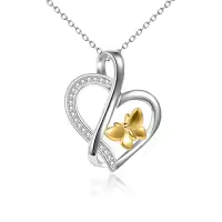 TOUPOP Sterling Silver & Stone Pendant Necklace For Women-style_name:Butterfly Necklace