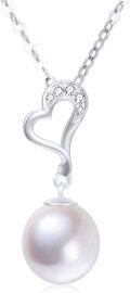 wholesale 14K White Gold Heart-Shaped Diamond and Freshwater Pearl Pendant Necklace (16-18)-0-0