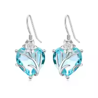 TOUPOP Sterling Silver Crystal Birth Flower Earrings 12 Month Floral Jewelry Gifts-color_name:03-March-Daffodils-Heart Crystal