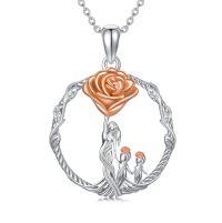wholesale TOUPOP Christmas Gifts For Mom 925 Sterling Silver Mother And Daughter/son Necklace Rose Flower Crystal Jewelry Birthday Gifts For Women Wife Grandma -style_name:Silver-Mother 2 Children