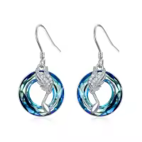 TOUPOP Sterling Silver Blue Crystal Cat Pentagram Music Note Dangle Earrings-style_name:Music Note