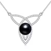 TOUPOP Sterling Silver Black Freshwater Pearl Celtic Knot Pendant Necklace-style_name:Celtic 4