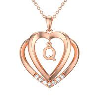 wholesale Heart Initial Necklace For Women 925 Sterling Silver Letter Pendant With Moissanite Personalized Charm Alphabet Jewelry Birthday Anniversary Mothers Day Christmas Gifts For Her Wife Girlfriend Mom -style_name:Rose Gold - Q Initial