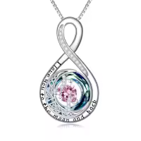 TOUPOP Sterling Silver Birthstone Moon And Star Pendant Necklace I Love You To The Moon And Back-color_name:10-Oct-Pink Tourmaline
