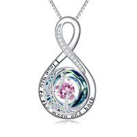 wholesale TOUPOP Birthstone Necklace For Women 925 Sterling Silver Moon And Star Pendant Necklaces I Love You To The Moon And Back Jewelry Anniversary Birthday Gifts For Her Wife Girlfriend Mom -color_name:10-Oct-Pink Tourmaline