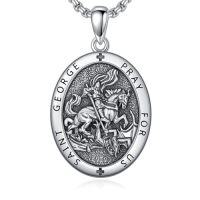 wholesale TOUPOP Christmas Gifts For Men 925 Sterling Silver Saint Amulet Necklace For Men Women Protection Medal Pendant Religious Necklace Catholic Jewelry Birthday Gifts For Father Son Husband Grandfather Police -style_name:R01-St George