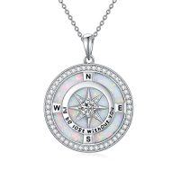 wholesale TOUPOP Birthstone Necklace Sterling Silver I'd Be Lost Without You Compass Pendant Necklaces With Crystal Women Birthday Anniversary Christmas Jewelry Gifts For Her Wife Grilfriend Mom Daughter -color_name:C-Round Gemstone-White Opal