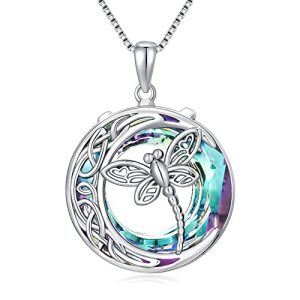 A-Dragonfly necklace-Purple Circle Crystal