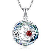 wholesale TOUPOP Sterling Silver Sun And Moon Necklace For Women Birthstone Jewelry Crescent Moon Star Necklace Sun Pendnat Jewelry Blue Crystal Pendant Birthday Christmas Gifts Celtic Moon Necklace -style_name:01 Jan