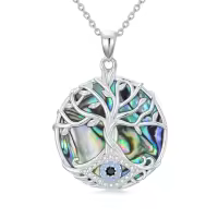 TOUPOP Sterling Silver Crystal Evil Eye Necklace Pendant Protection Gift-style_name:C03-Tree of Life Evil Eye -Abalone shell