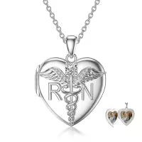 TOUPOP Sterling Silver Caduceus Angel Wing RN Necklace Jewelry Gift-style_name:RN Locket Necklace