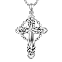 TOUPOP 925 Sterling Silver Cross Pendant Necklace For Men Gifts-style_name:C08 Celtic Cross