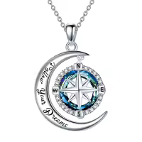TOUPOP Sterling Silver Compass Urn Necklace For Women-style_name:E01-Blue