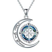 wholesale TOUPOP Christmas Gifts For Wife Compass Necklace Sterling Silver Compass Urn Necklace Cremation Jewelry For Women Wife Girlfriend Mother Sister -style_name:E01-Blue