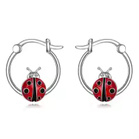 TOUPOP Sterling Silver Duck Huggies Hoop Earrings Cute Duck Jewelry Gifts-style_name:Lladybug