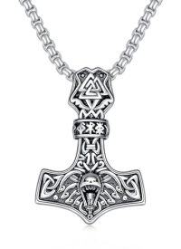 wholesale Viking Necklace For Men 925 Sterling Silver Viking Wolf/thors Hammer/vegvisir/tree Of Life/compass Pendant Norse Necklace Amulet Talisman Christmas Gifts For Him Her -style_name:B-Thors Hammer Necklace A