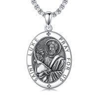 wholesale TOUPOP Christmas Gifts For Men 925 Sterling Silver Saint Amulet Necklace For Men Women Protection Medal Pendant Religious Necklace Catholic Jewelry Birthday Gifts For Father Son Husband Grandfather Police -style_name:I01-St Luke